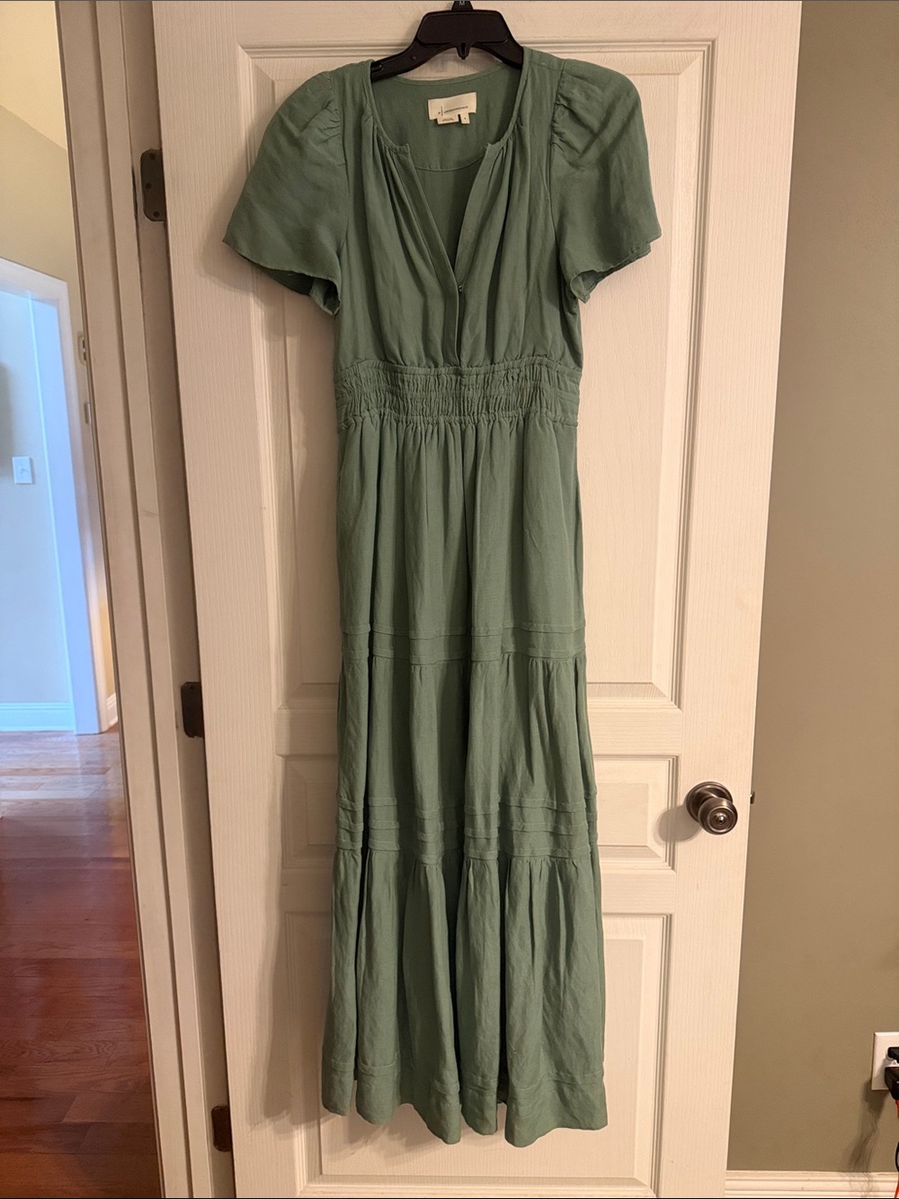 Anthropologie Somerset Green Maxi Dress in Linen Fabric